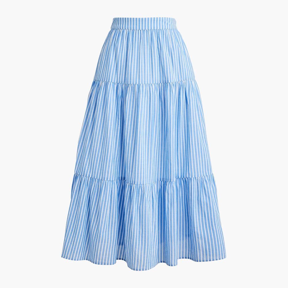 J.Crew Factory 100% Cotton Tiered Midi Skirt Blue Stripe Size 3X NWT